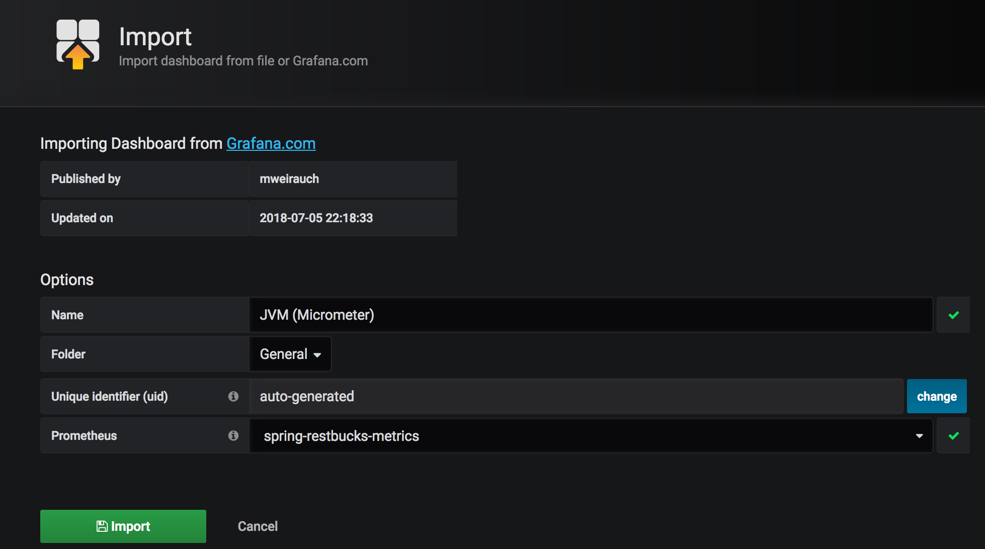 Add Micrometer JVM Metrics Dashboard to Grafana