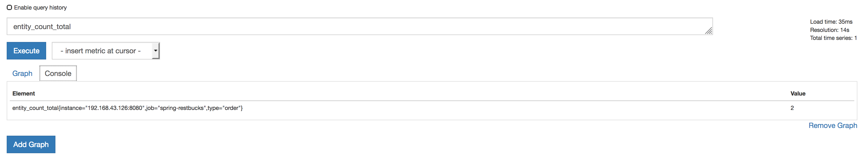 Prometheus Entity Count Query Result